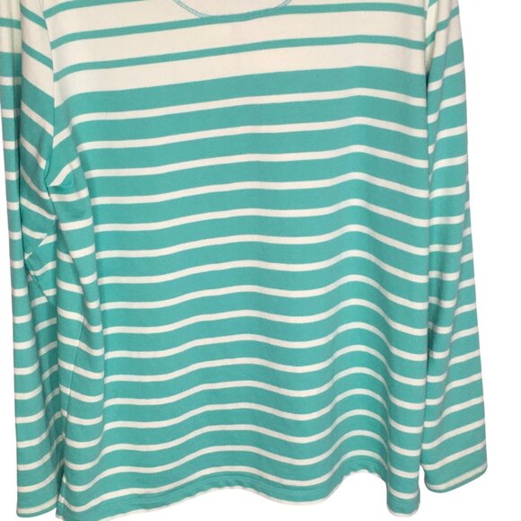 L.L.Bean Rugby Pullover Womens Large Green White Striped Henley Long Sleeve Top - Picture 12 of 16
